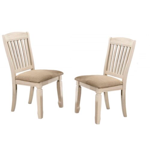 Wooden Dining Chair Set of 2, Slat Back, Padded Seat Kitchen Chair, Oak Cream