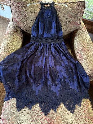 Gorgeous Laundry by Shelli Segal dark blue/black embroider lace dress sz 10  | eBay