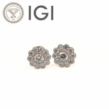Women's Flower Stud Cluster Earring F-G VVS Natural Diamond In 18k Yellow Gold