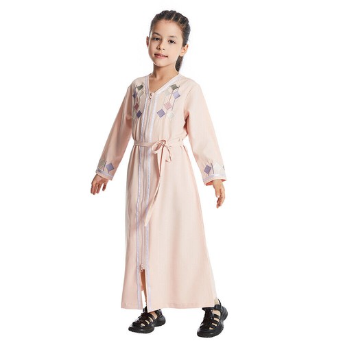 Girls Kids Zipper Long Dress Abaya Islamic Girls Kaftan Muslim Girl Robe Ramadan - Picture 18 of 49