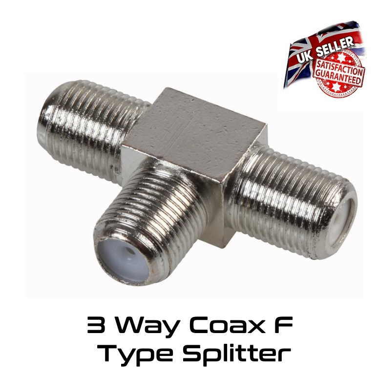 3 Way Tee TV Splitter Screw Connector Aerial Adaptor Coaxial Sat Sky Virgin