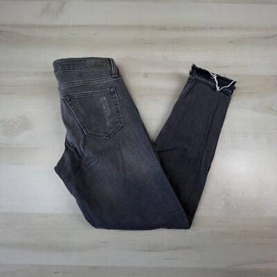Zara Z1975 Womens Skinny Jeans 2 Gray Denim Distressed Raw Hem Low Rise Stretch