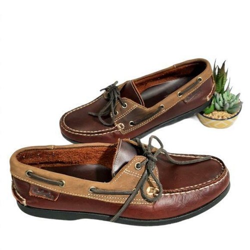 Leather Lace-Up Men Boat Shoes Size 