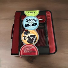 Case It  2004 3-Ring Zipper Binder 2" Ring, Handle, Shoulder Strap Red Black NEW