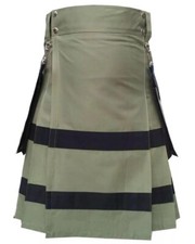 New Scottish Highland Fashion Olive Green Cotton Utility Kilt For Men