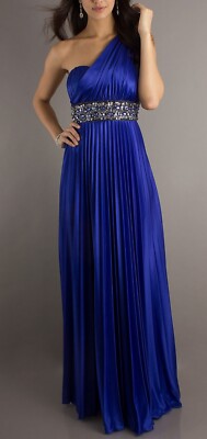 XOXO Women's Beaded Royal Blue One Shoulder Long Formal Dress Prom Size 3/4  | eBay