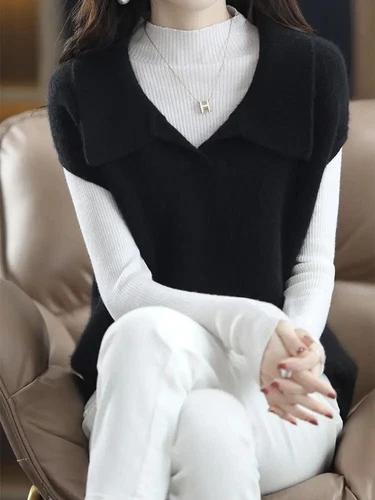 Stylish Turn-down Sweater Vest Casual Sleeveless Autumn Winter Female Clothing - Picture 17 of 27