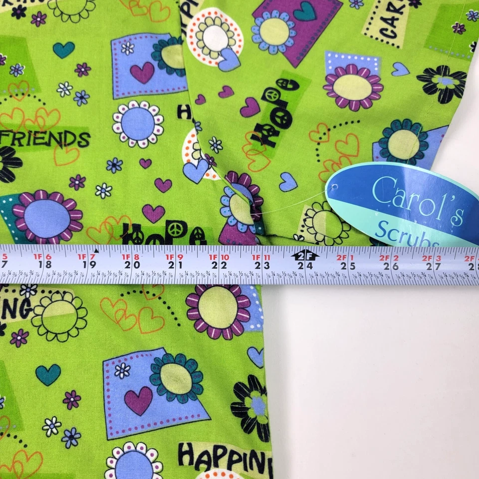 Carol's Scrubs Womens Scrubs Top L 12-14 Light Green Print Cotton Blend Pockets - Image 4 of 4