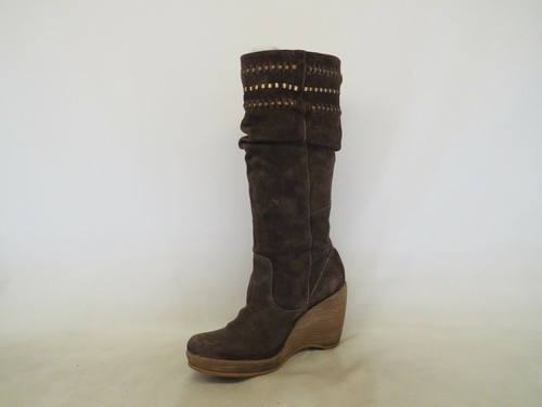 GIANNI BINI Botas de Moda Marrón Gamuza Inclinadas Cuña Hasta la Rodilla Talla 6.5 M - Imagen 2 de 11