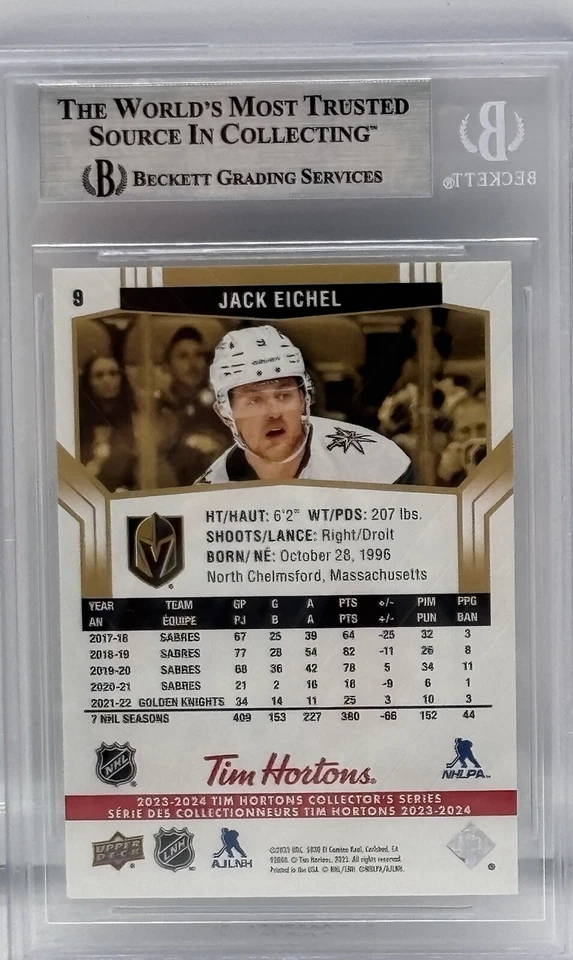 Jack Eichel Signed 2023-24 Upper Deck Tim Hortons #9 VGK BAS Autograph Card - Image 2 of 2