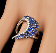 Luxurious 2.14CT Blue Sapphire With Shiny White Cubic Zirconia Fashion Fine Ring