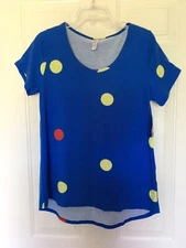 LuLaRoe Classic T Royal Blue Polka Dots Lime Size S Small