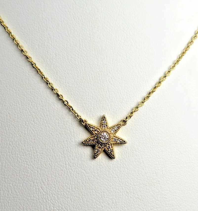 COLLAR JUDITH RIPKA TONO ORO PLATA ESTERLINA Y CIRCONITA ESTRELLA 16" Foto 3 de 4