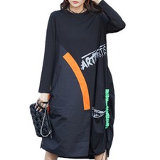 Spring Luxury Womens Loose Long Dresses Casual Printed Punk Vestido Plus Size