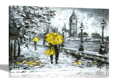London Couple with Umbrella Canvas Prints Romantic Wall Art Pictures Framed Gift - Picture 8 of 55