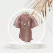 Pink Vietnamese Ao Dai with Pink Pants for Girl. Complete Set
