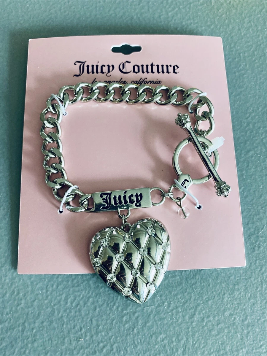 Juicy Couture Charm Bracelet Original Box Packaging Eight Silvertone Charms Vintage Costume Jewelry