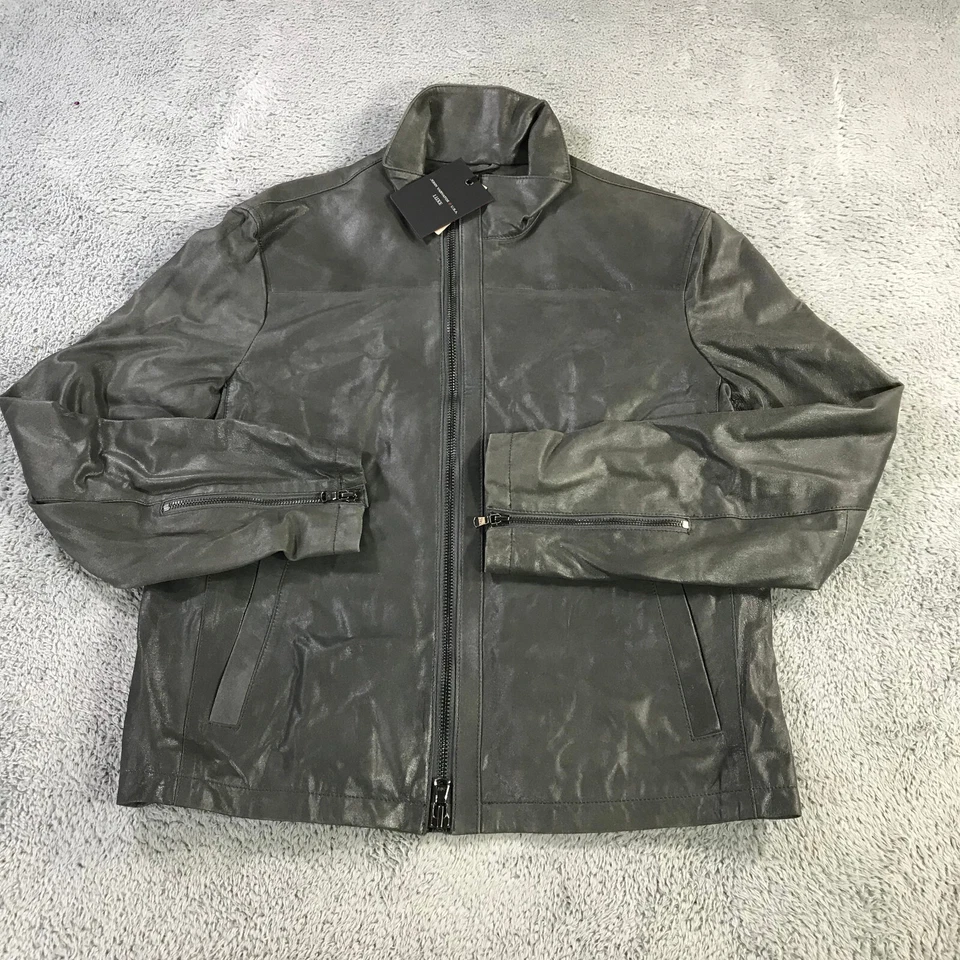 Chaqueta John Varvatos EE. UU. Para Hombre Grande Cremallera Completa Motociclista Cuero Corredor Informal Foto 2 de 4
