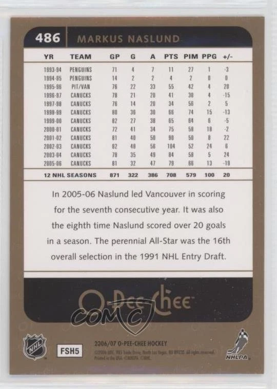 2006-07 O-Pee-Chee Markus Naslund #486 - Image 2 of 2