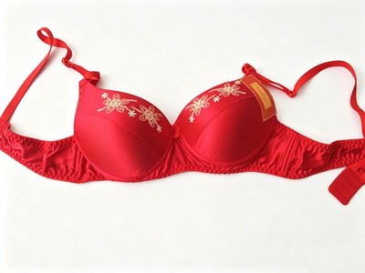 100% Silk Bras Embroidery Satin Lingerie Red 34B On Sale