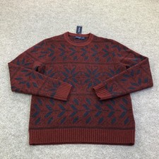 Nautica Sweater Mens Medium Red Geometric Crewneck Knit Pullover Winter New Tags