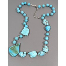 Faux Turquoise Nugget Stone Necklace Statement Pendant Beaded Boho 30"