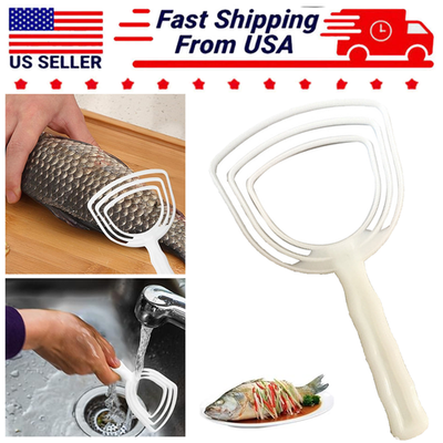 #ad Fish Scale Remover Bone Dust Scraper Butcher Kitchen Plastic Fish Descale White $4.49