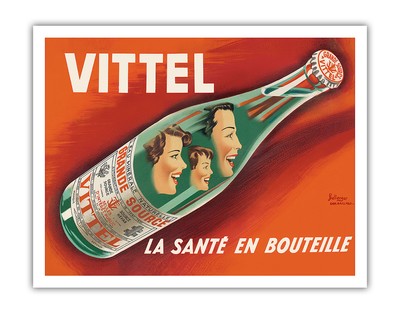 Vittel - La Santé en Bouteille - Mineral Water - Vintage Advertising Poster 1950