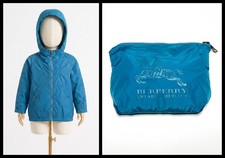 Burberry Children Blue Hooded Jacket Windbreaker Anorak Logo Nova Check 4Y 104cm