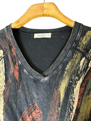 Jess & Jane Top Blouse Size Large Black Long Sleeve Abstract Art Print Tunic - Picture 3 of 12