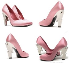 Prada Lighting Bolt Pink Satin / Silk Pumps With Silver Heel Size IT 37 /US 7