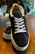Betsey Johnson Sidny Black Crystal Pav  Platform Sneakers Size 7 