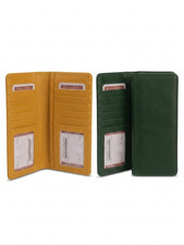 Set of 2 Genuine Leather Long Wallets, Unisex Slim Bifold Card ID Holder Case