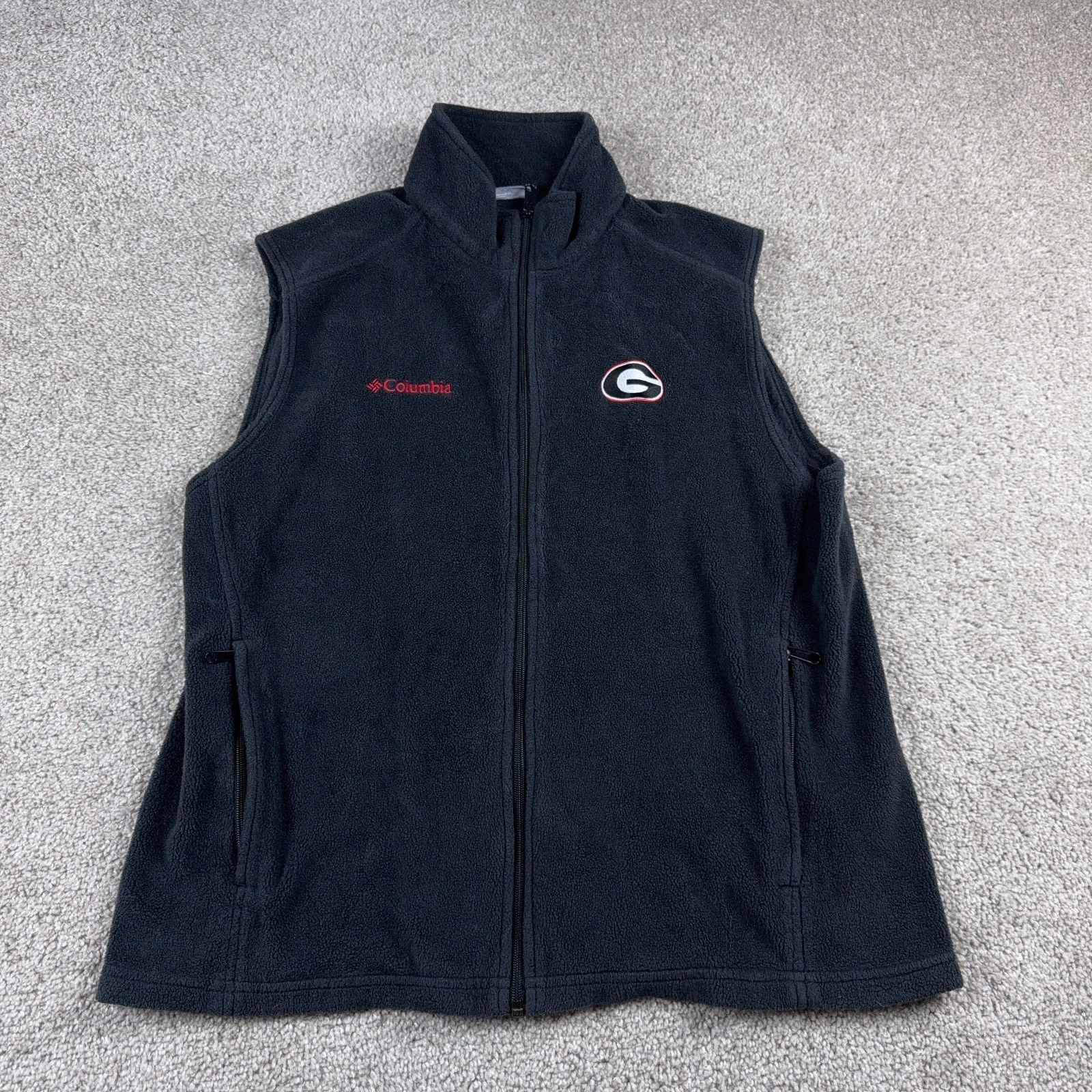 Columbia Vest Mens Large Black Georgia Bulldogs Fleece NCAA Football Outdoors