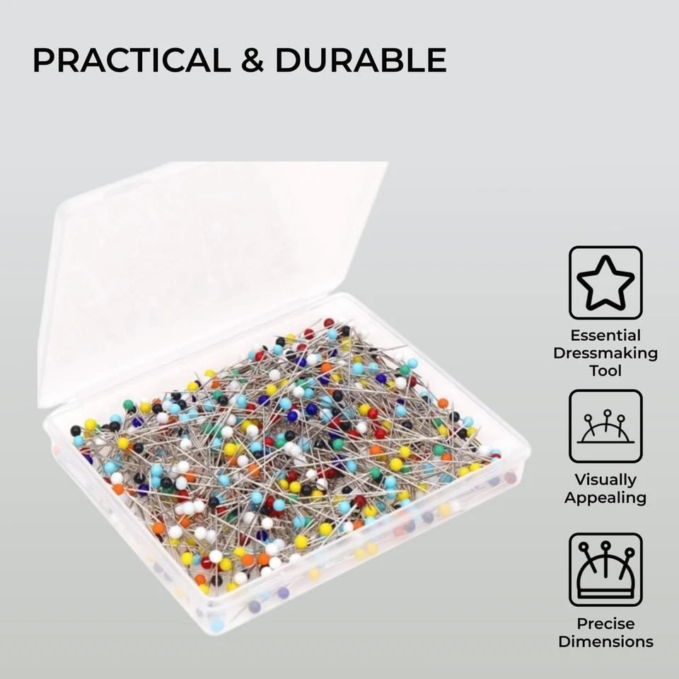 H&S Épingle Couture à Tête de Verre - 500pcs - Lot Epingles a Couture & Cravate - Photo 3/4