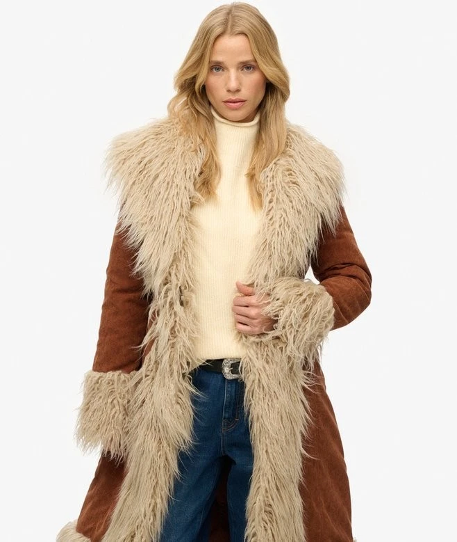 Superdry Chestnut Brown Long Afghan Coat