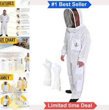 3-Layer Ventilated Bee Suit Beekeeper Kit Detachable Fencing Veil Gloves XL