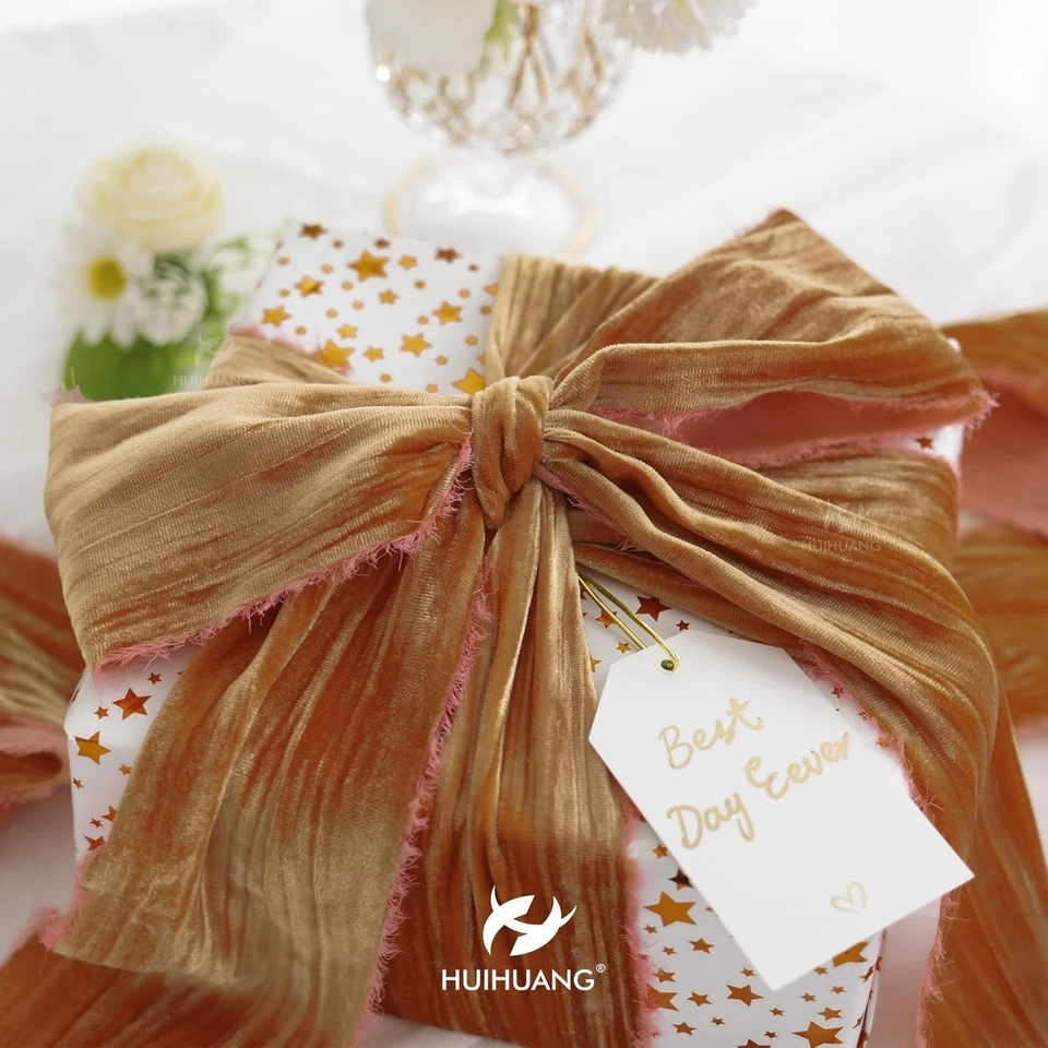 Velvet Ribbon Frayed Edged 3 Inch Cinnamon Crinkled Silk Wreath Deco - Image 4 of 4