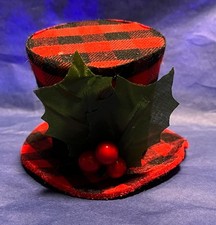 Red  Black Buffalo Check Plaid  Holly Hat Christmas Ornament Crafts 2" Tall