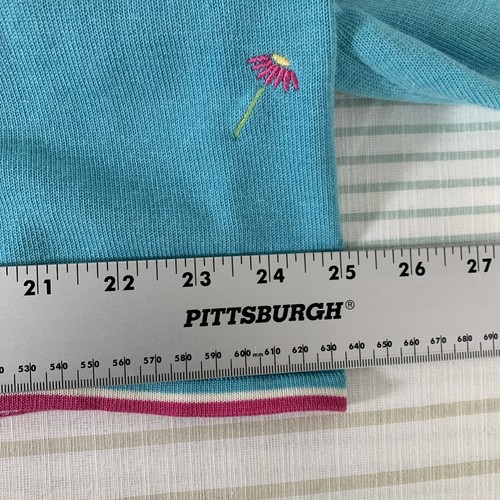 Quacker Factory Cardigan Sz 1X Blue Pink Embroidered Daisy Flowers Lightweight - Picture 11 of 12