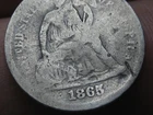 1865 P or S Seated Liberty Silver Dime 10C- About Good Details