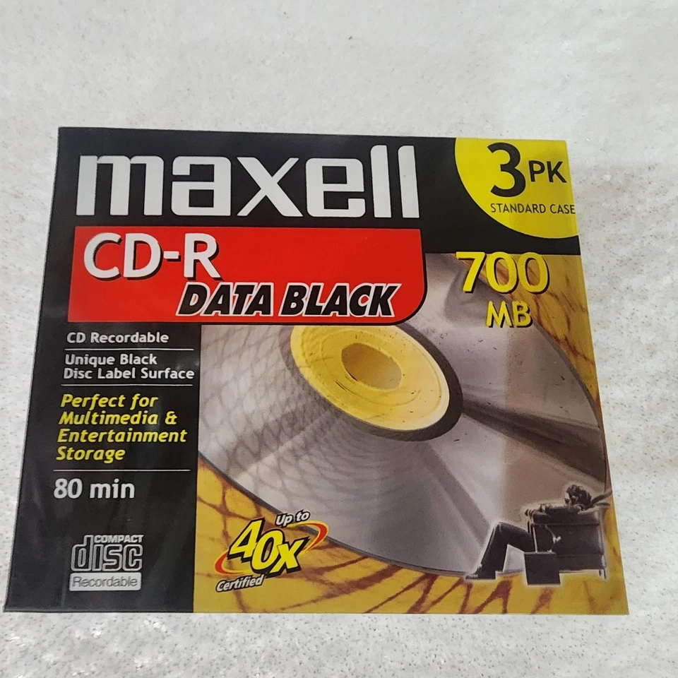 Maxell CD-R Data Black 700MB 80 Min 3 Pack Jewel Cases 40x Sealed Reorder 623503 - Image 2 of 4
