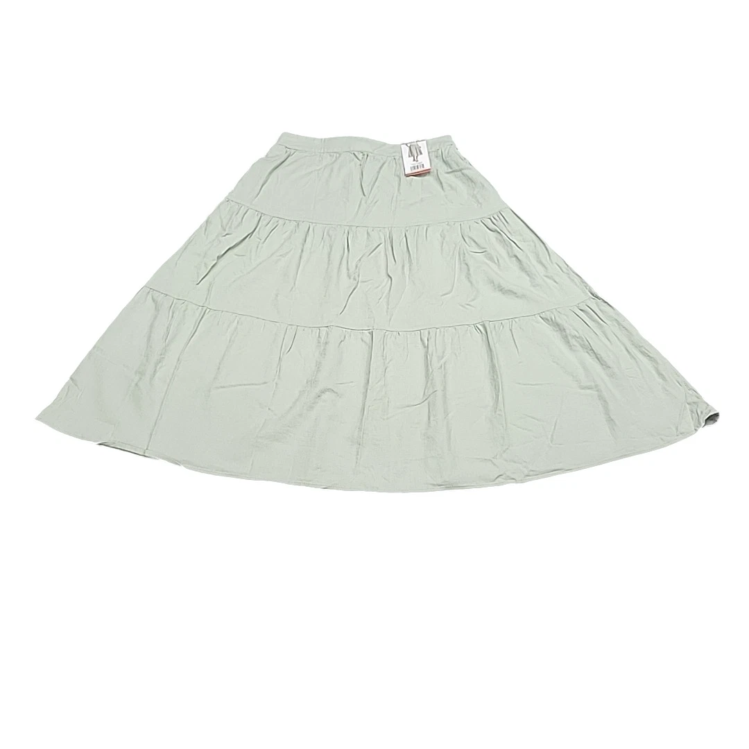 Matty M Women's Linen Rayon Pull On Skirt with Pockets Medium Size Light Green