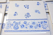 22 - 6" x 6" Ceramic Tile Back Splash White Random Blue Flowers Continuous Rope