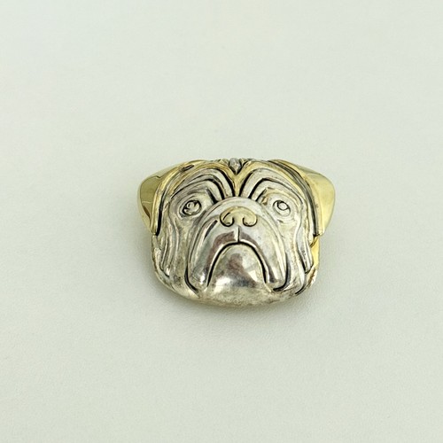 Broche broche colgante vintage cara de perro Pug tono plata y dorado animal - Imagen 2 de 9