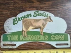 Vintage Brown Swiss Dairy Cattle Aluminum Tin License Plate Topper