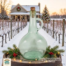 Almaden Vineyards Green Glass Vintage Wine Jug Half Gallon 1.5L Bottle with Cork
