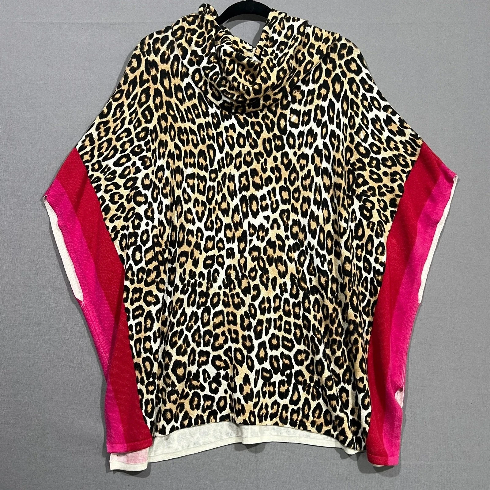 Chicos Poncho Leopard Animal Print Colorblock Cowl Neck Brown Pink Womens L/XL