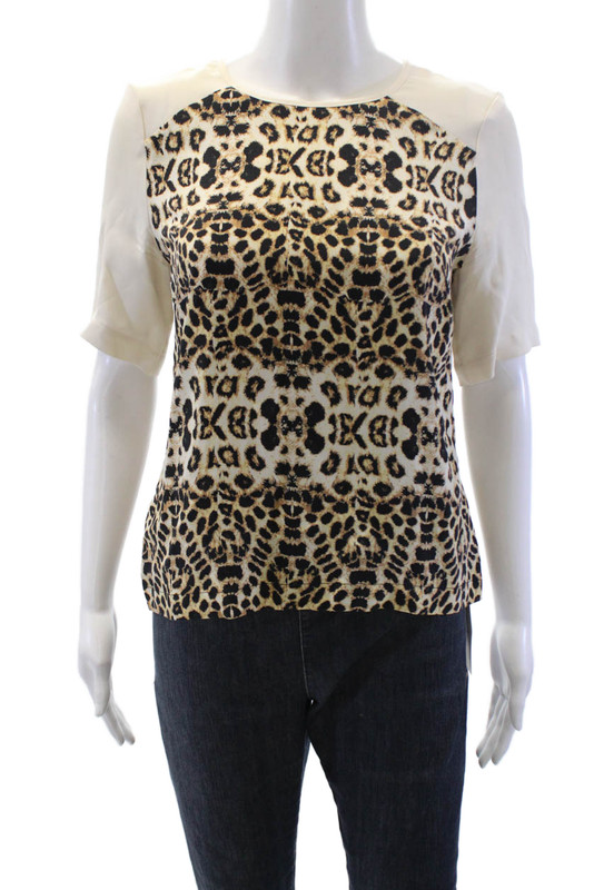 ALC Womens Silk Raglan Sleeve Animal Print Blouse Brown Beige Size 2