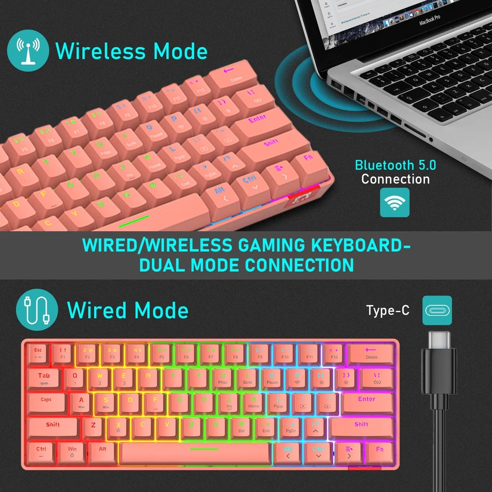 AJAZZ STK61 60% PBT Wireless Gaming Keyboard Dual Mode Anti-ghosting LED - Image 2 of 4